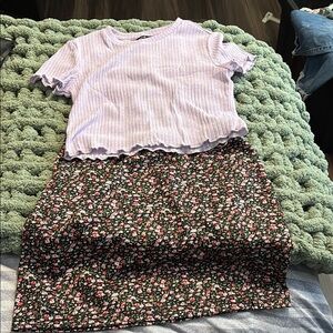 Ladies size small Lilac Ruffle Top with small floral skirt